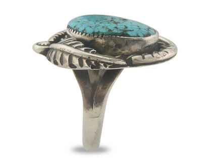 Vintage Navajo Ring 925 Sterling Authentic Turquoise Signed AO Size 7.0