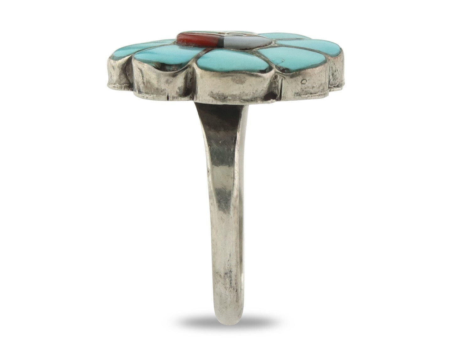Vintage Zuni Ring 925 Sterling Silver Natural Gemstone Signed JV Size 7.75