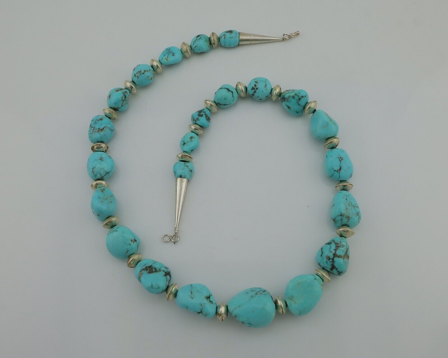 Navajo Necklace 925 Silver Lg Blue Arizona Turquoise Nuggets Native Artist C.80s