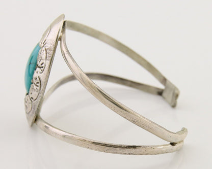 Navajo Hand Stamped Cuff Bracelet Turquoise 925 Silver Native American Artist