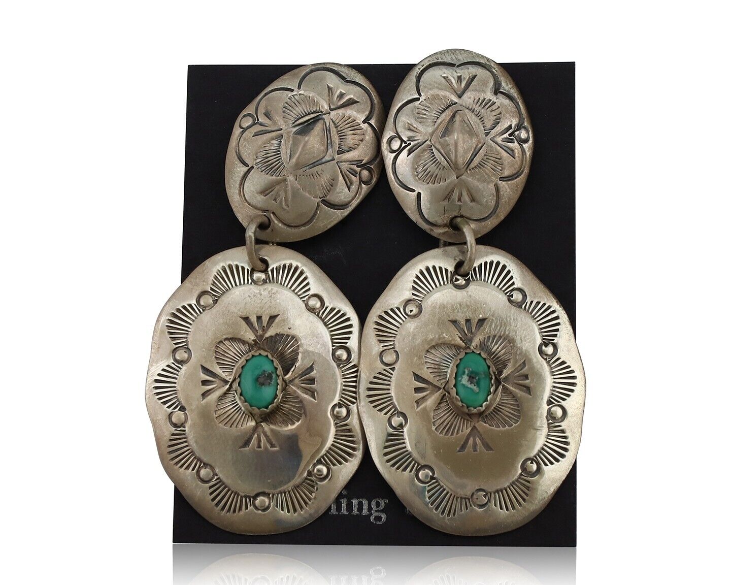 Navajo Handmade Earrings 925 Silver Turquoise Lawerence Ohmsatte C.80's