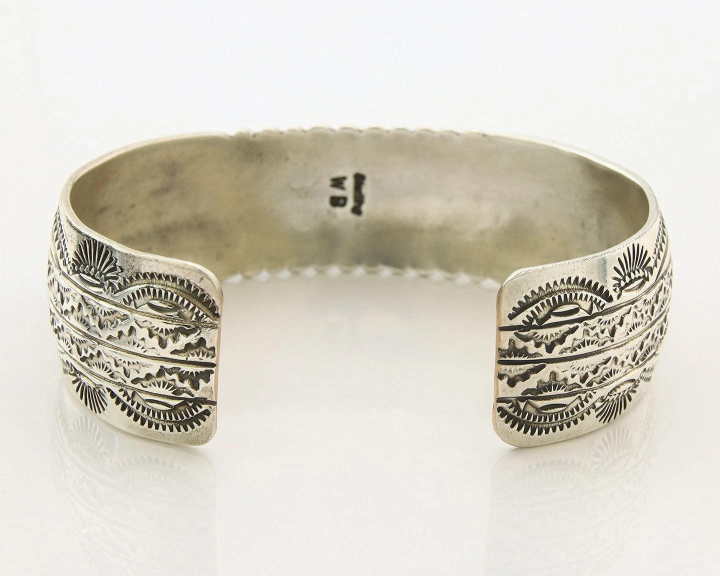 Navajo Cuff Bracelet Sterling Silver Natural Gemstone Vintage Signed WB