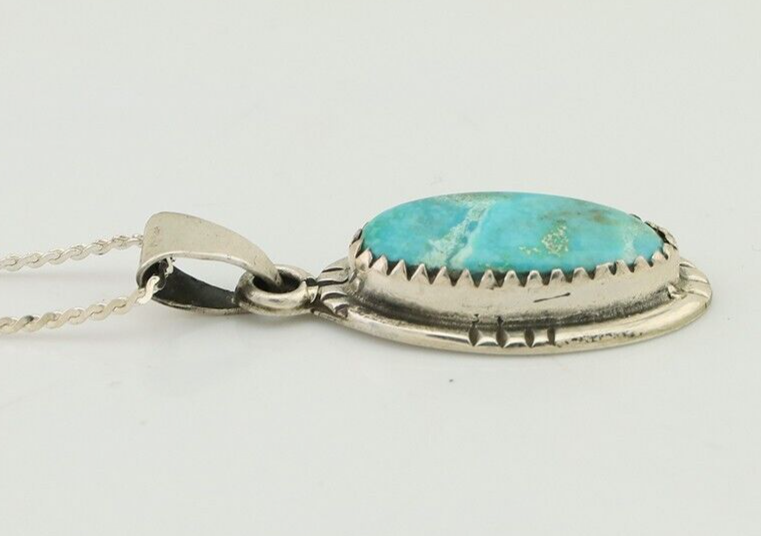 Navajo Necklace 925 Silver Kingman Turquoise Native American Artist C.90s