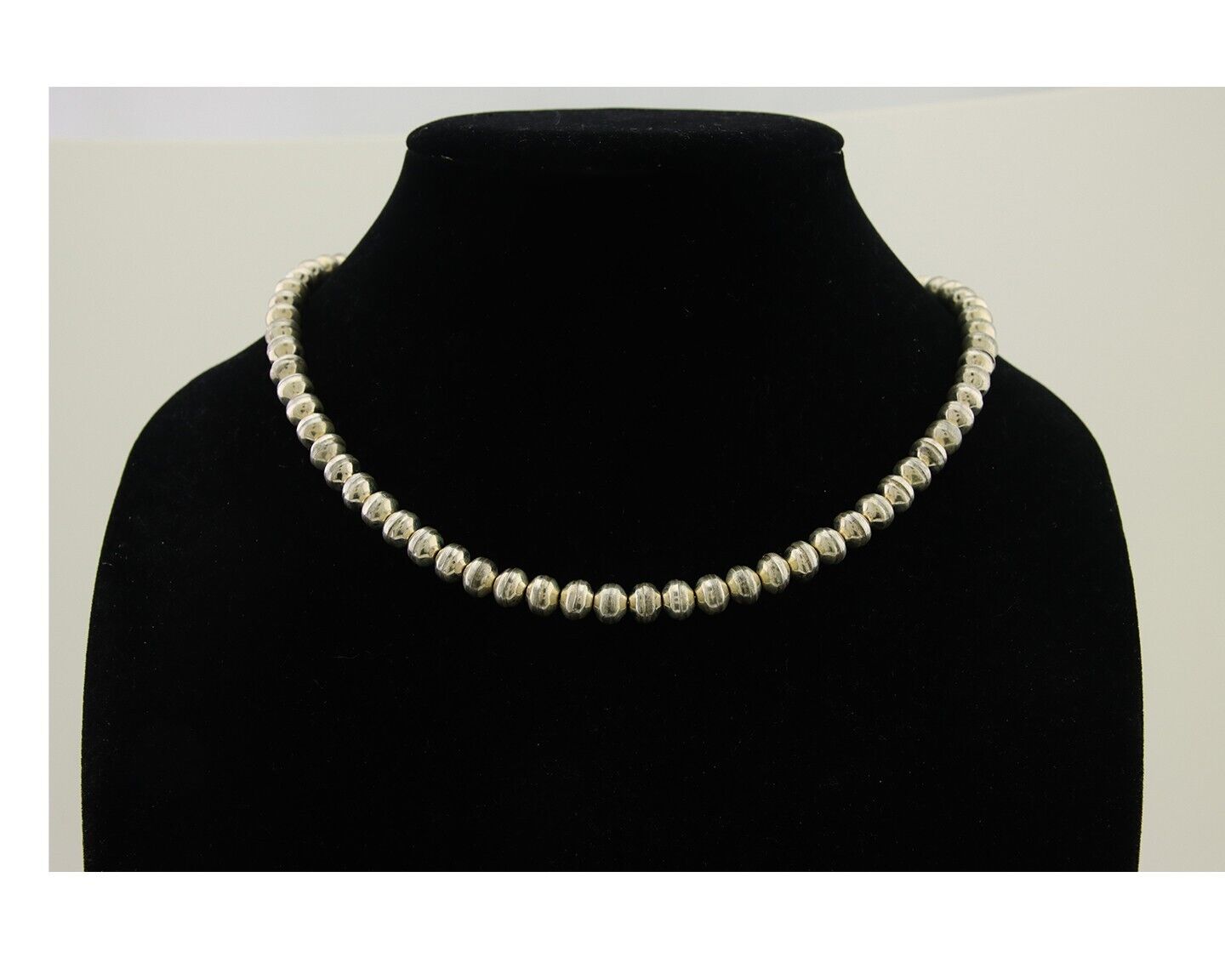Navajo Bead Necklace 925 Silver Turquoise Native American Artist C.80's