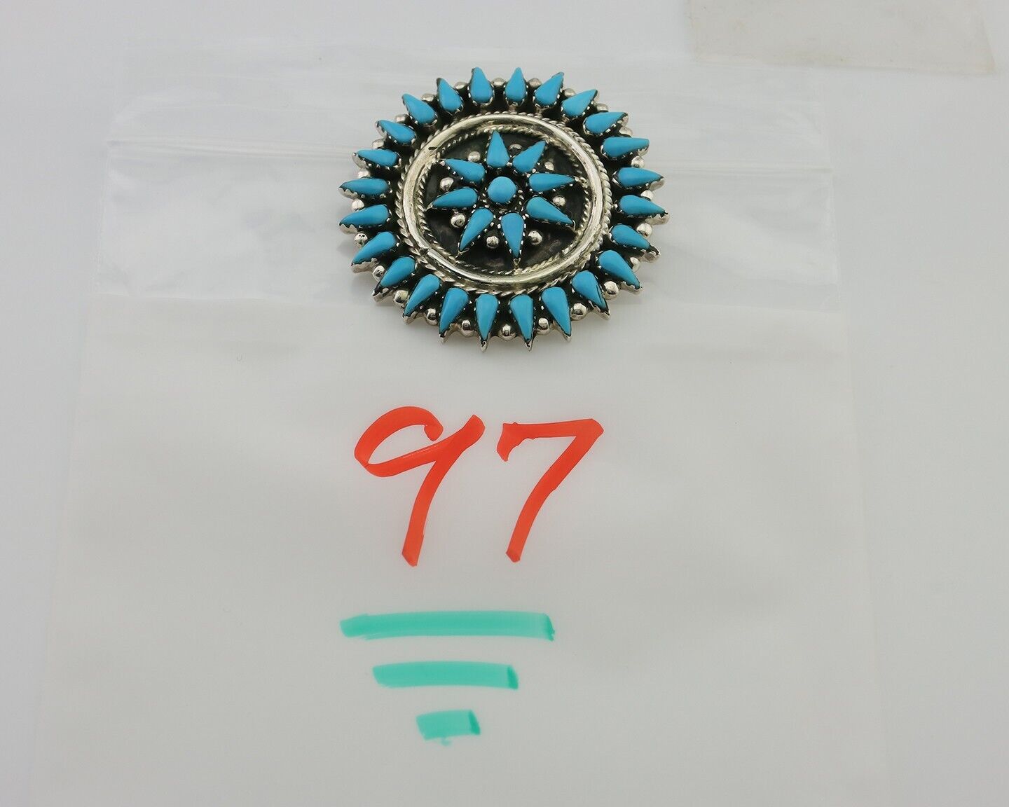 Navajo Pin Pendant 925 Silver Blue Turquoise Signed Benson Yazzie C.80's