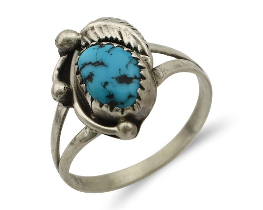 Navajo Ring 925 Silver Sleeping Beauty Turquoise Signed SkyStone Creations C80s