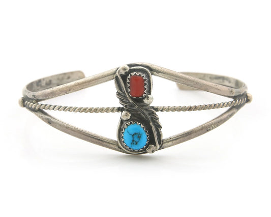 Navajo Cuff Bracelet Sterling Silver Natural Gemstone Vintage Native Signed VJ