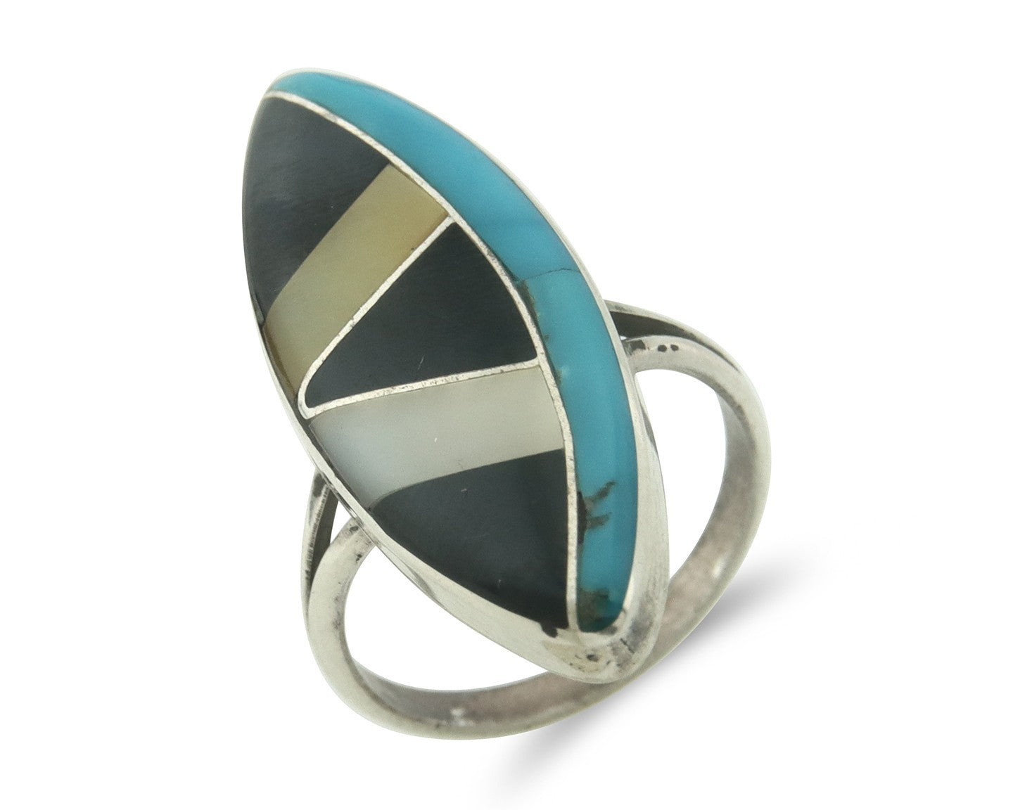 Vintage Zuni Ring 925 Sterling Silver Natural Gemstone Signed MK Size 6.75