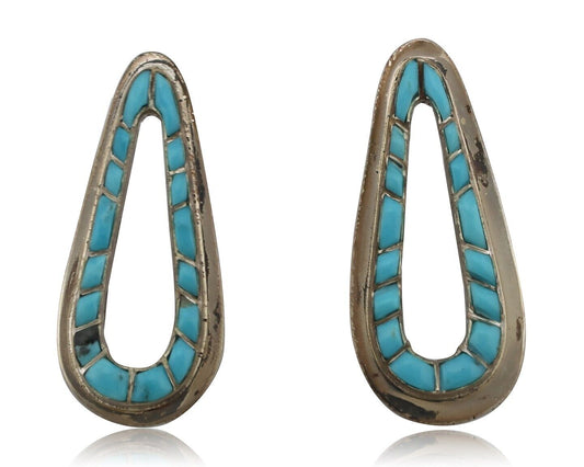 Navajo Earrings 925 Silver Sleeping Beauty Turquoise Native Artist C.80s