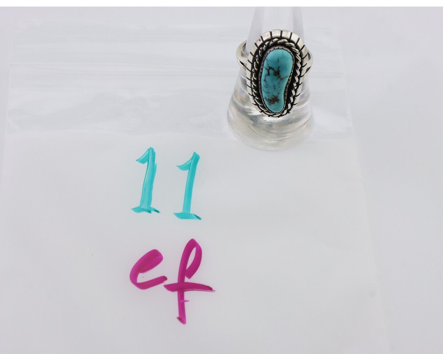 Navajo Ring 925 Silver Blue Gem Turquoise Signed William Denetdale 8.75 C.80's