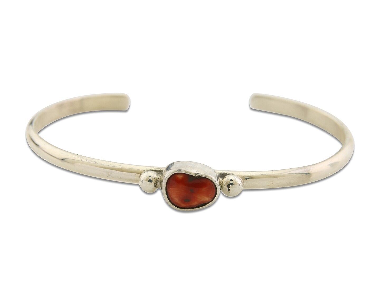 Navajo Bracelet .925 Silver Natural Red Coral Cuff Native American Artist C.80's