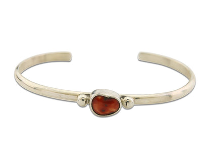 Navajo Bracelet .925 Silver Natural Red Coral Cuff Native American Artist C.80's