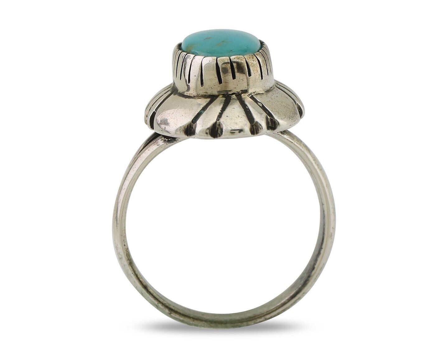 Navajo Ring 925 Silver Kingman Turquoise Signed M Montoya Size 8.25 C.80's