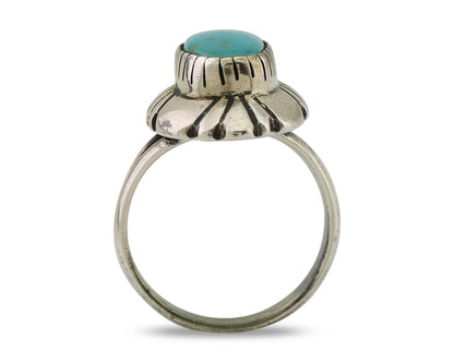Navajo Ring 925 Silver Kingman Turquoise Signed M Montoya Size 8.25 C.80's