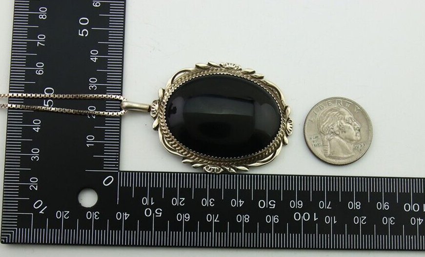Navajo Pendant 925 Silver Natural Onyx Artist Signed TALHAT C.80's