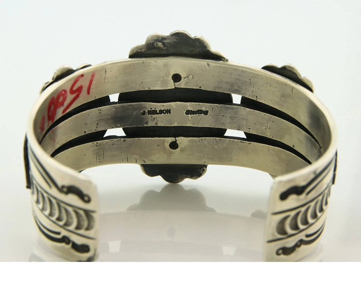 Men Navajo Cuff Bracelet Sterling Silver Turquoise Vintage Signed J Nelson