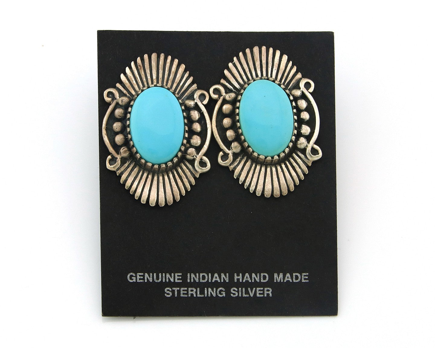 Navajo Earrings Sterling Silver Natural Turquoise Vintage Signed AM