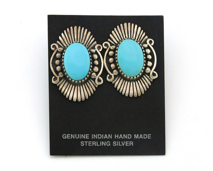 Navajo Earrings Sterling Silver Natural Turquoise Vintage Signed AM