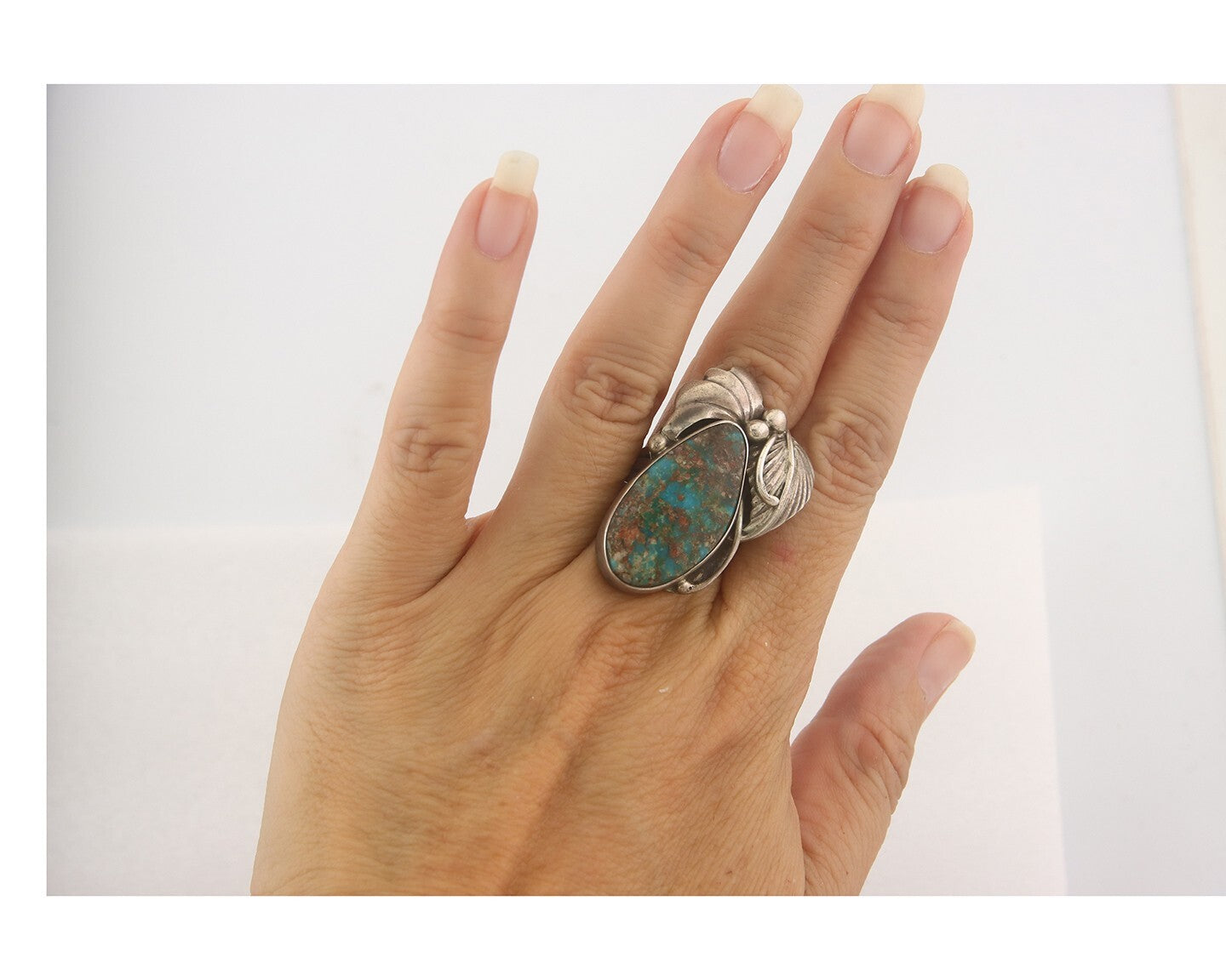 Vintage Navajo Ring 925 Sterling Authentic Turquoise Sign Justin Morris Sz 7.25