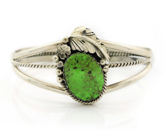 Navajo Cuff Bracelet Sterling Silver Green Turquoise Vintage