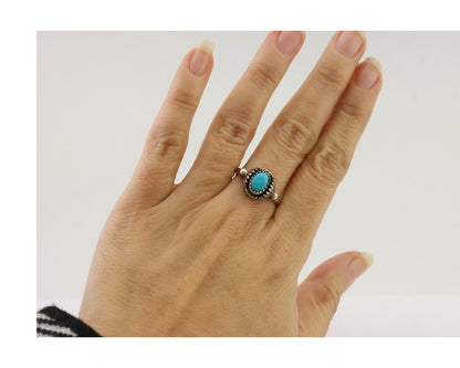 Navajo Ring 925 Silver Kingman Turquoise Native American Artist Made In 1985