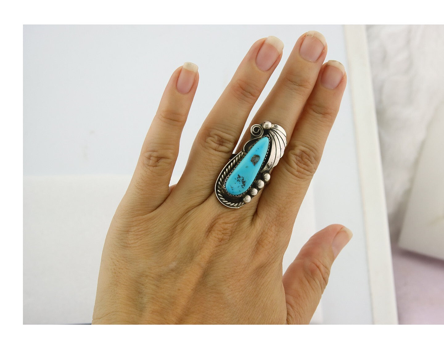 Vintage Navajo Ring 925 Sterling Silver Authentic Manassas Turquoise Size 6.5
