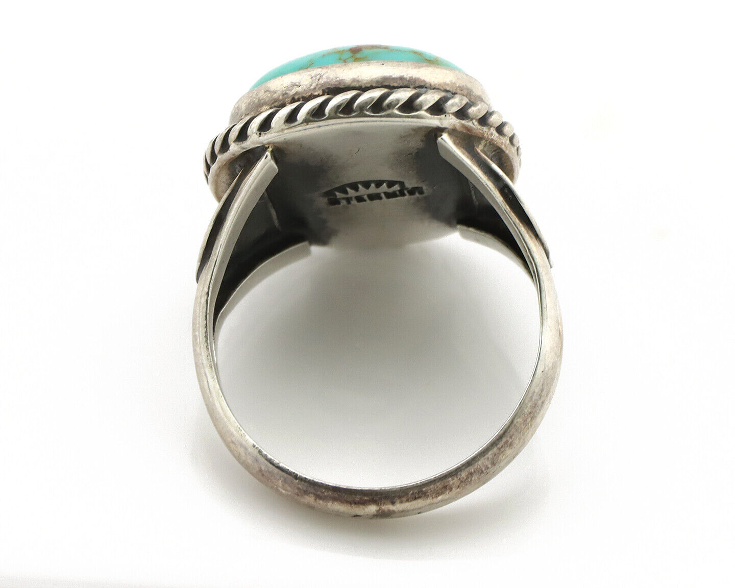 Navajo Ring 925 Silver Natural Blue Turquoise Native American Signed C.1980's