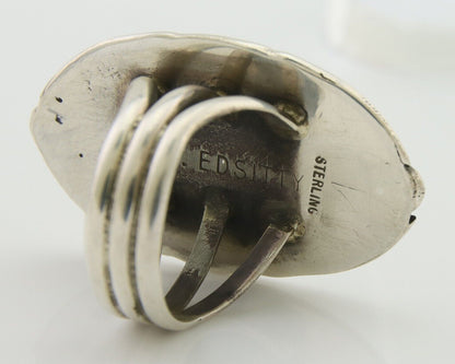 Navajo Ring 925 Silver Black Onyx Artist Signed V & N Edsitty C.80's