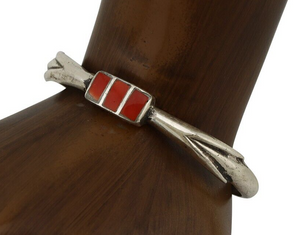 Zuni Sand Cast Bracelet 925 Silver Red Coral Native Artist C.80's