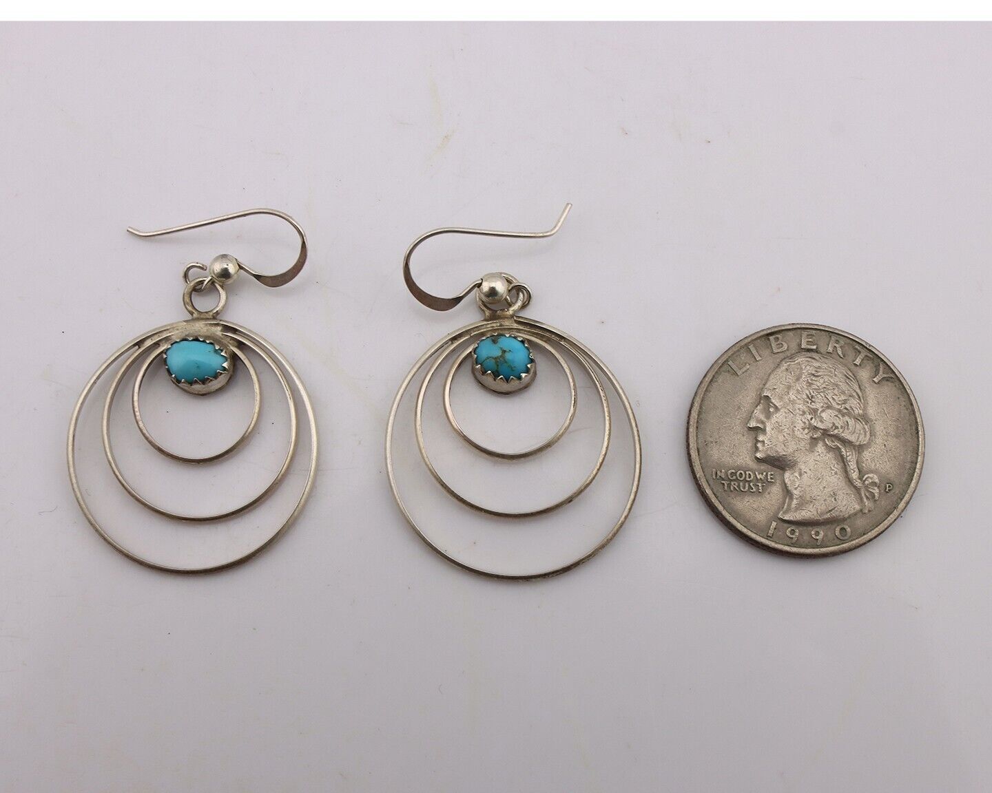 Navajo Dangle Handmade Earrings 925 Silver Blue Turquoise Native Artist C.80's