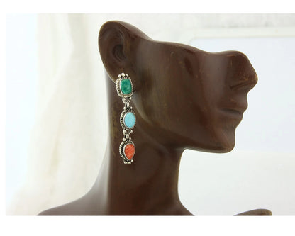 Navajo Dangle Earrings Sterling Silver Natural Gemstone Native Signed S
