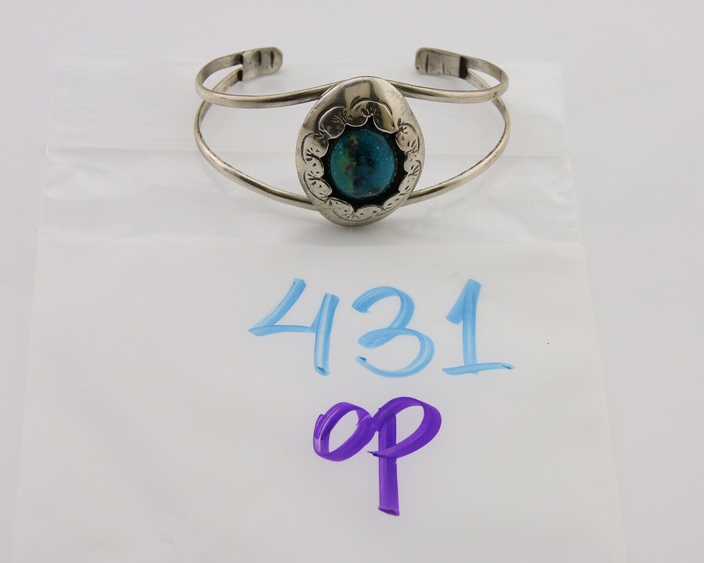 Navajo Hand Stamped Cuff Bracelet Turquoise 925 Silver Native American Artist