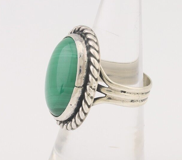 Navajo Ring 925 Silver Natural Malachite Native American Artist Size 7.0 C.80's