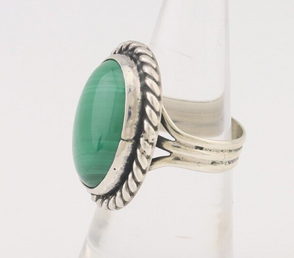 Navajo Ring 925 Silver Natural Malachite Native American Artist Size 7.0 C.80's