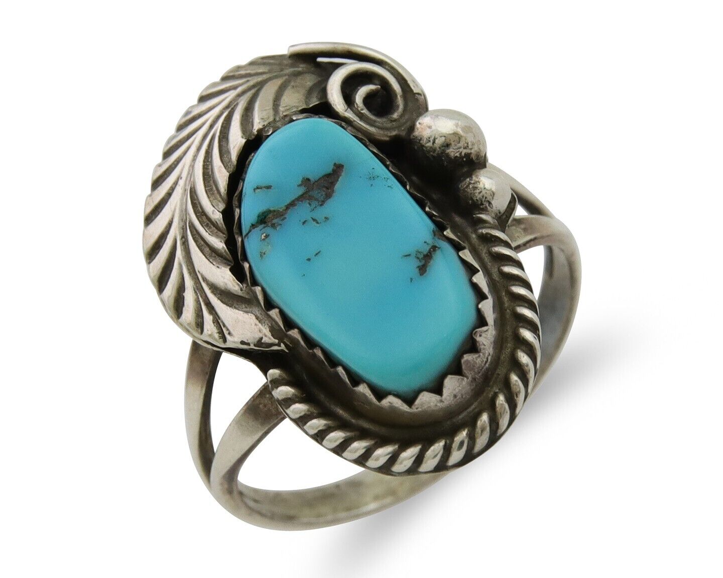 Navajo Ring .925 Silver Natural Slab Turquoise Signed Justin Morris C.80's