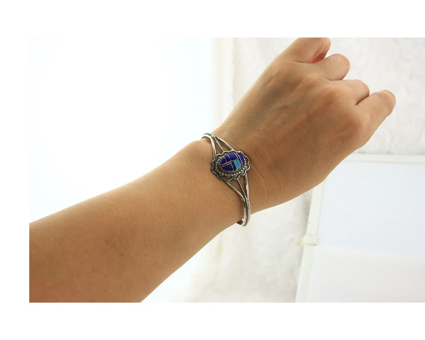 Navajo Cuff Bracelet Sterling Silver Handmade Vintage Gemstone