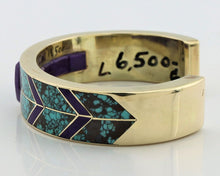 Navajo Handmade Bracelet Solid 14k Gold Natural Gemstones Native Artist C.80's