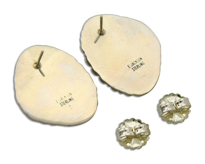 Navajo Earrings 925 Silver Natural Turquoise Artist Signed E Jackson C80s