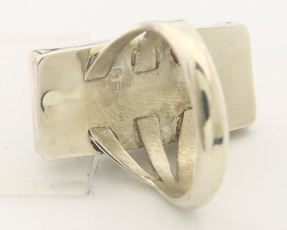 Navajo Ring 925 Sterling Lapis Handmade Native Artist C.80's Size 6.0