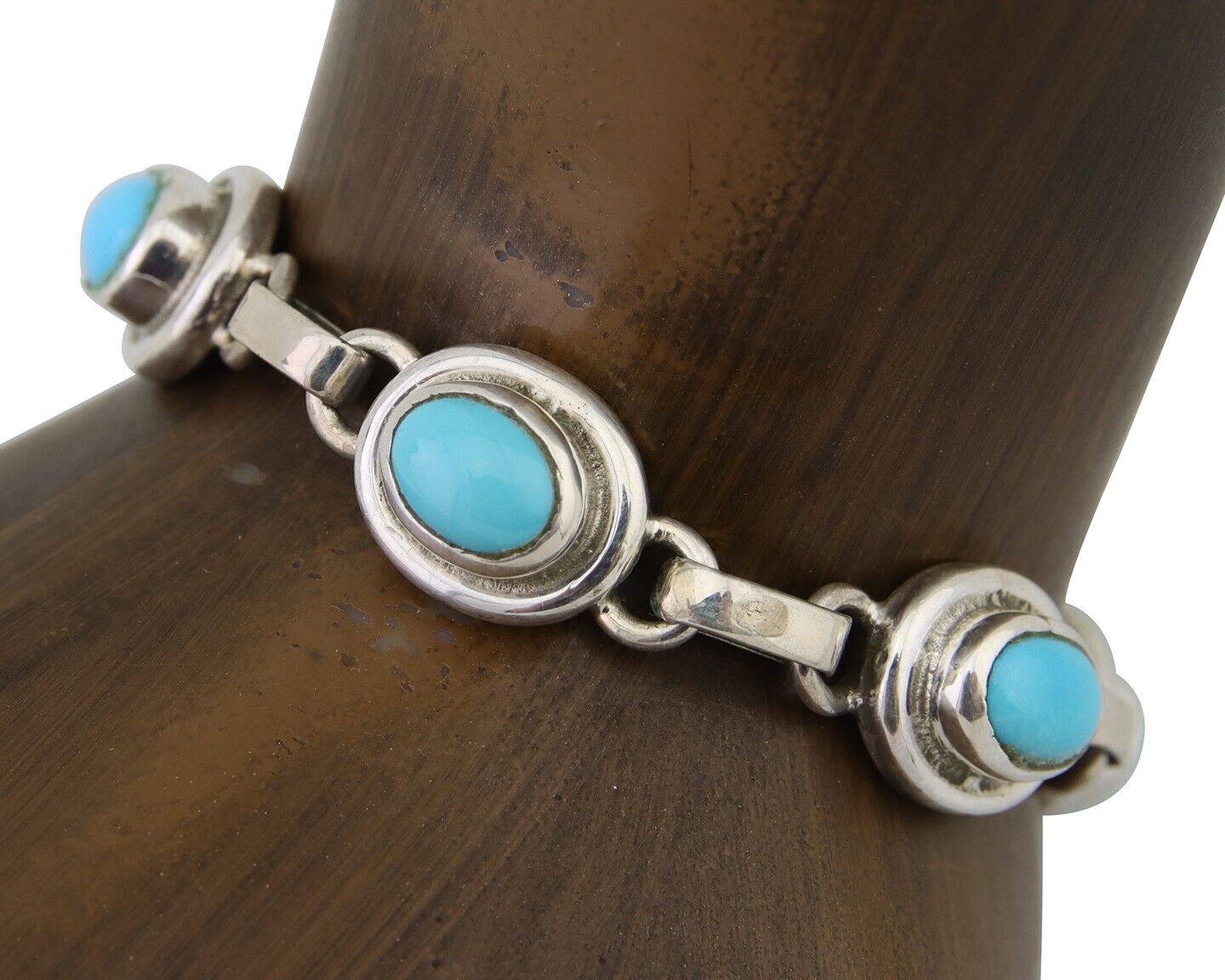Navajo Bracelet 925 Silver Natural Blue Turquoise Native American Artist C.80's
