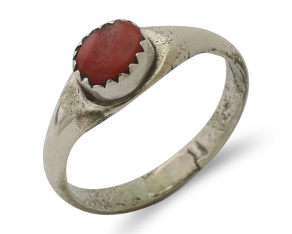 Navajo Handmade Ring 925 Silver Natural Mediterranean Coral Native Artist C.80's