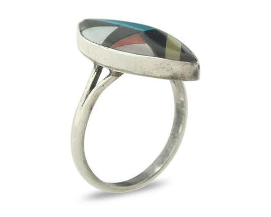 Vintage Zuni Ring 925 Sterling Silver Natural Gemstone Signed MK Size 7.5