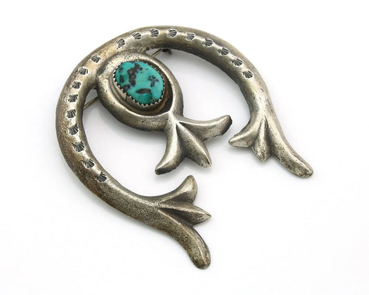 Navajo Handmade Pin Sterling Silver Turquoise Vintage Tobe Turpen Pawn