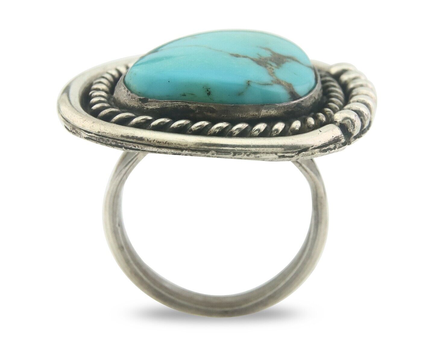Navajo Ring 925 Sterling Turquoise Handmade Native Artist C.80's Size 6.5