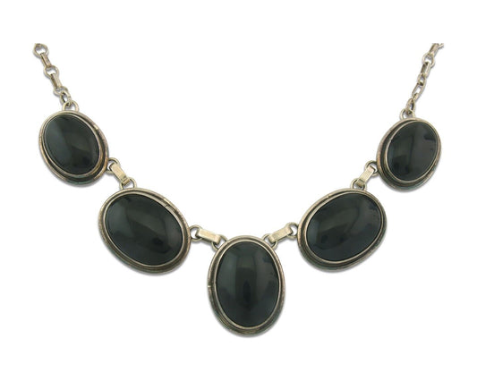 Vintage Navajo Necklace 925 Silver Natural Onyx Native Artist