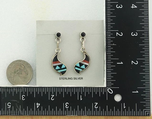 Navajo Dangle Earrings Sterling Silver Gemstone Vintage Signed SB