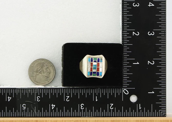 Men Navajo Ring Sterling Silver Vintage Gemstones Signed HM & JB Size 12.75