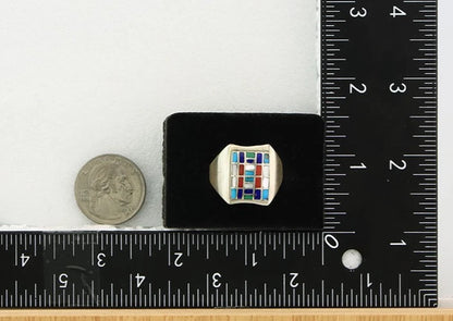 Men Navajo Ring Sterling Silver Vintage Gemstones Signed HM & JB Size 12.75