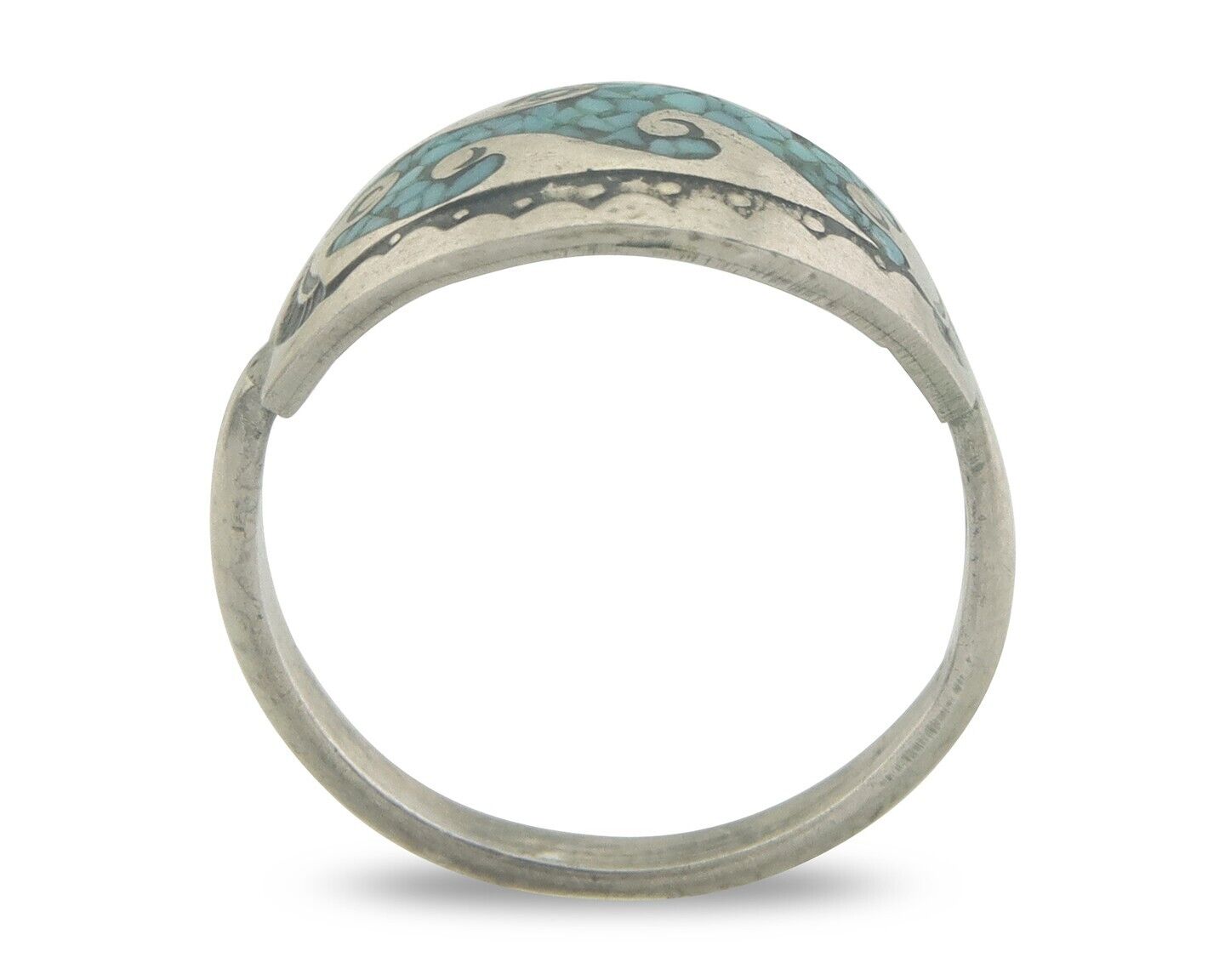 Navajo Ring 925 Silver Inlaid Turquoise Native American Artist C.80's Size 6.75