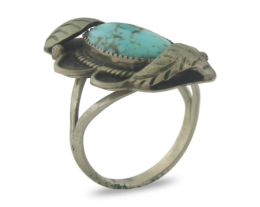 Vintage Navajo Ring 925 Sterling 999 Nickel Turquoise Signed Benny M Size 8.0